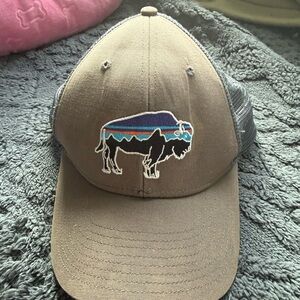 Patagonia tan and gray Brown Trucker Hat with Buffalo Design